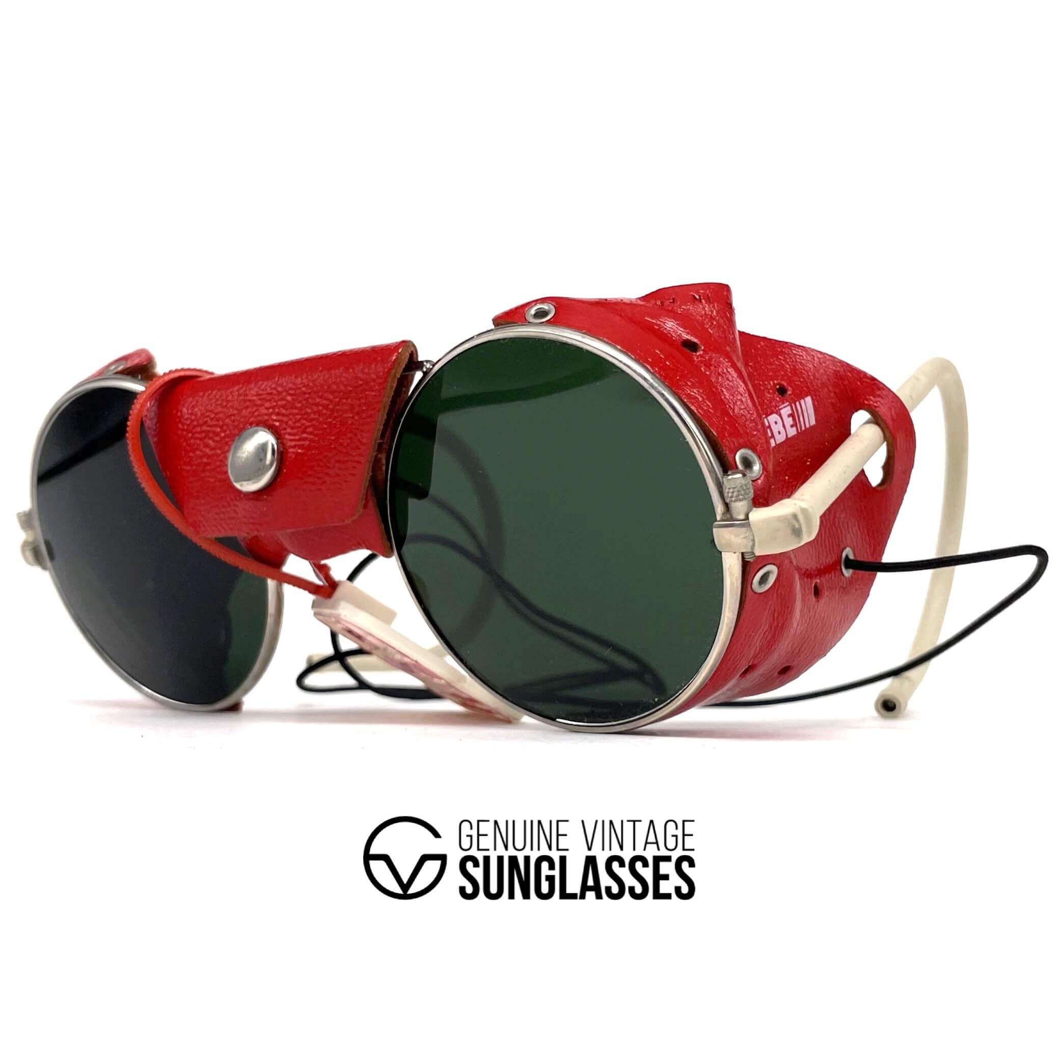 Vintage CEBE 286 red leather glacier metal sunglasses