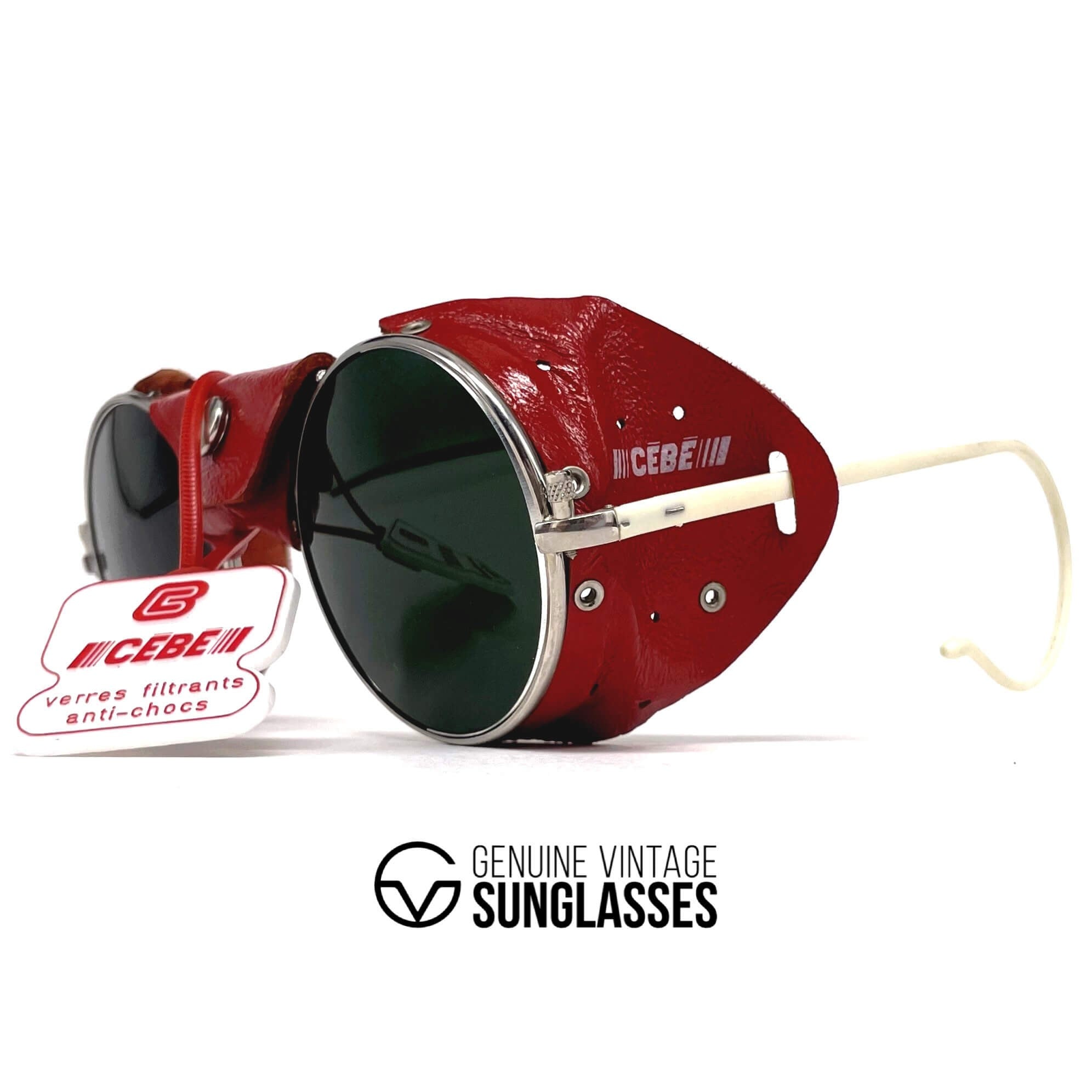 Vintage CEBE 286 red leather glacier metal sunglasses
