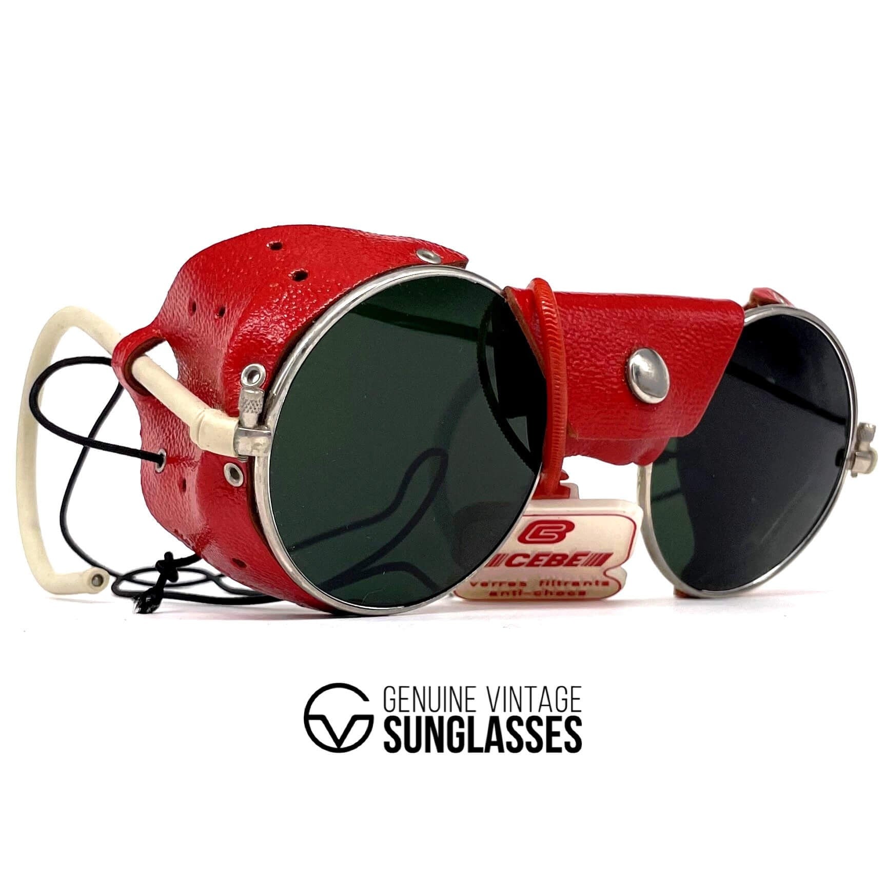 Vintage CEBE 286 red leather glacier metal sunglasses
