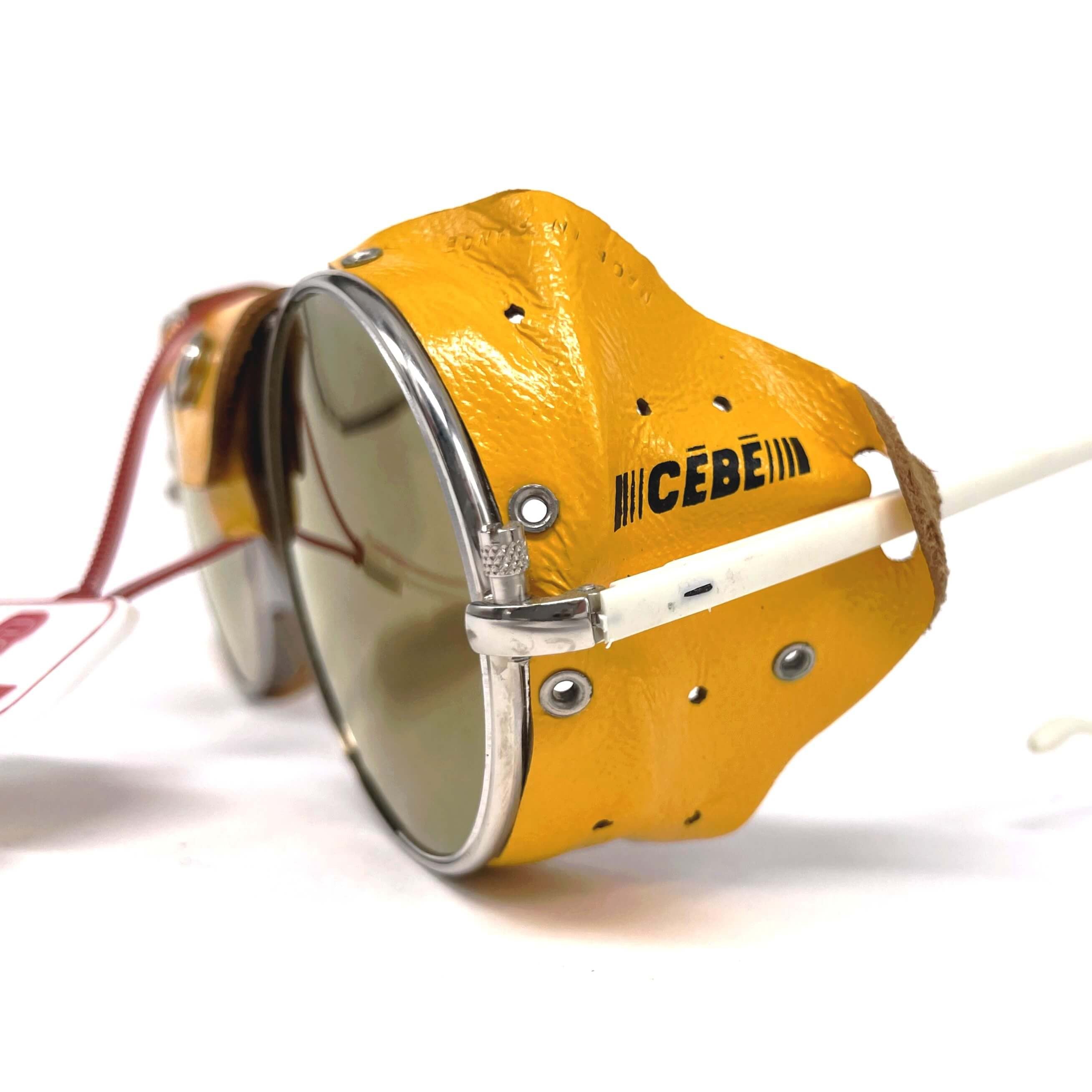 Vintage CEBE 286 yellow leather glacier mirrored sunglasses