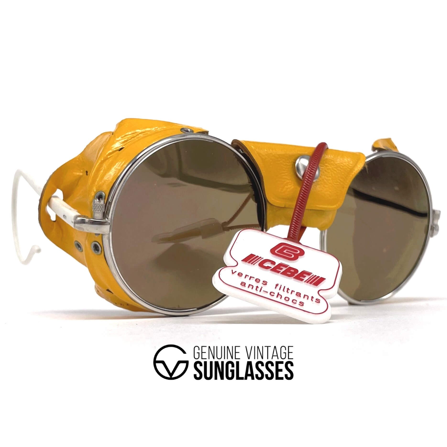 Vintage CEBE 286 yellow leather glacier mirrored sunglasses