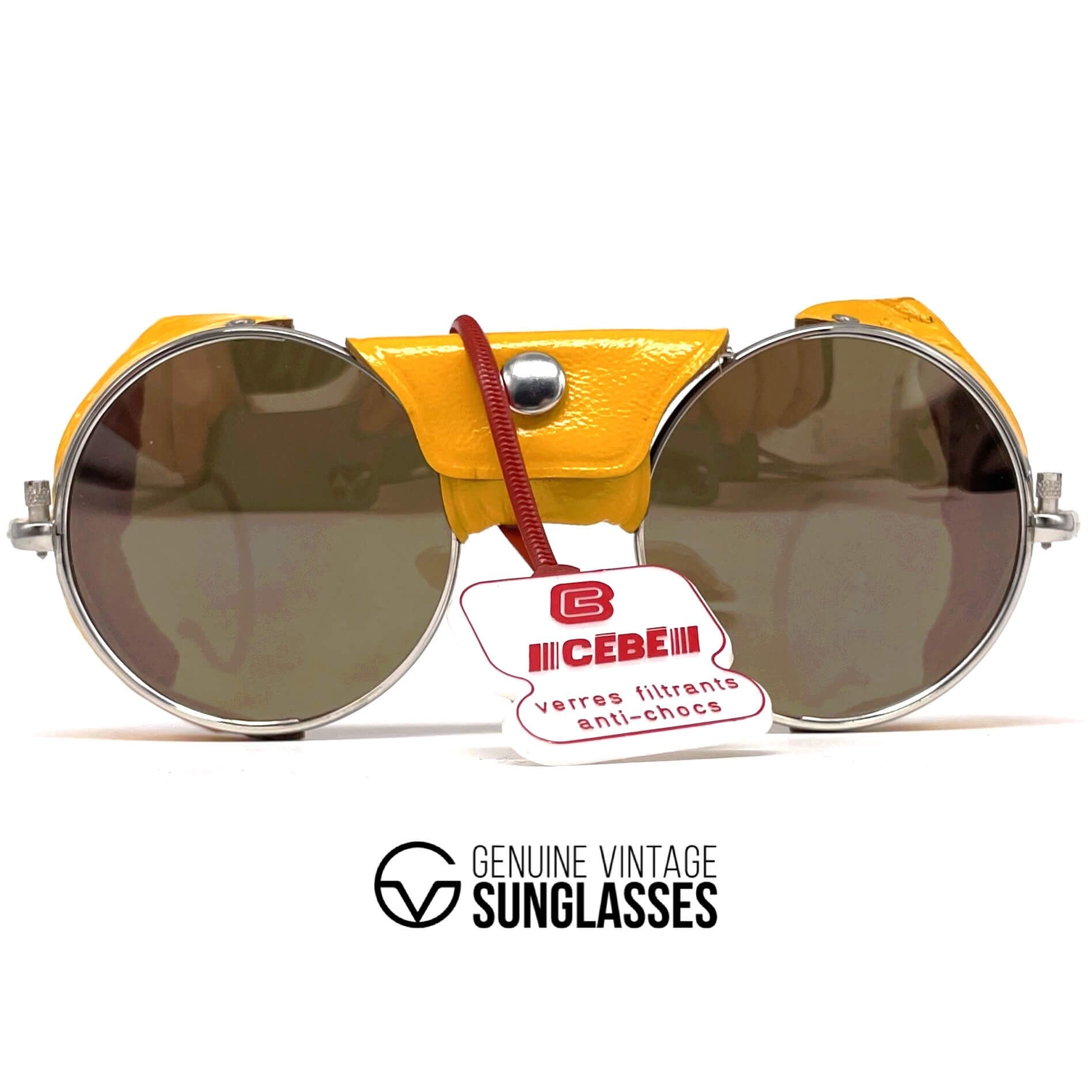 Vintage CEBE 286 yellow leather glacier mirrored sunglasses