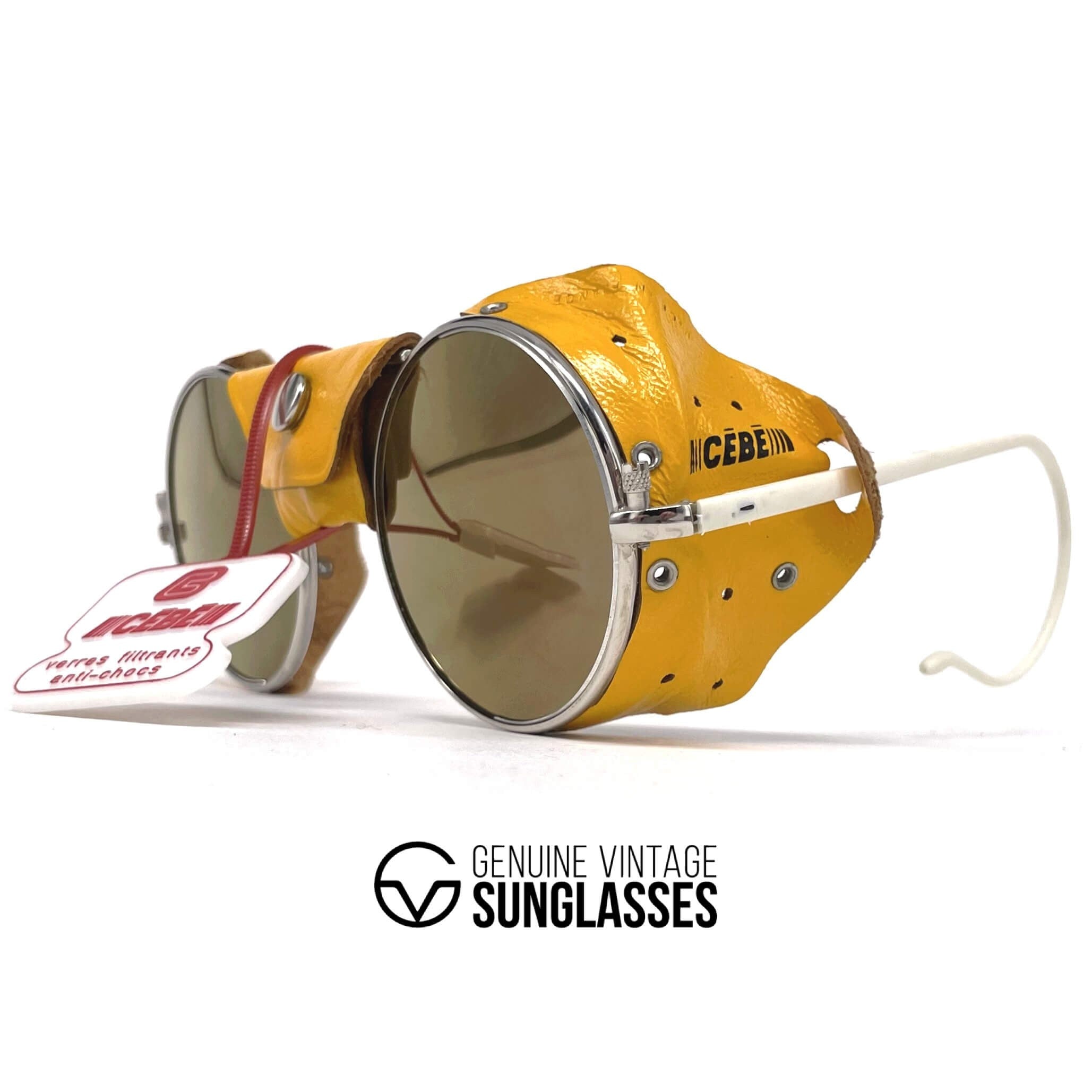 Vintage CEBE 286 yellow leather glacier mirrored sunglasses