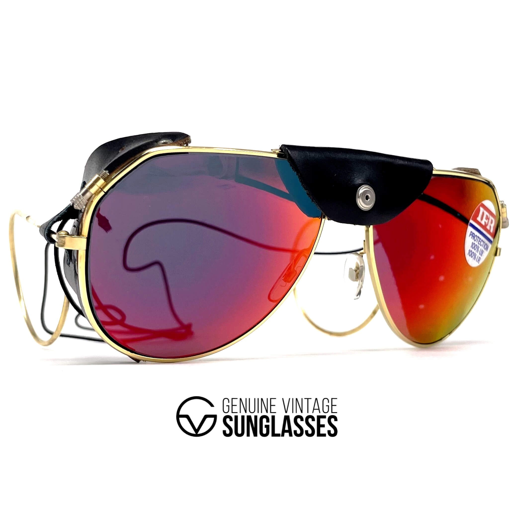 Vintage HENRI DUVILLARD gold glacier mirrored sports sunglasses