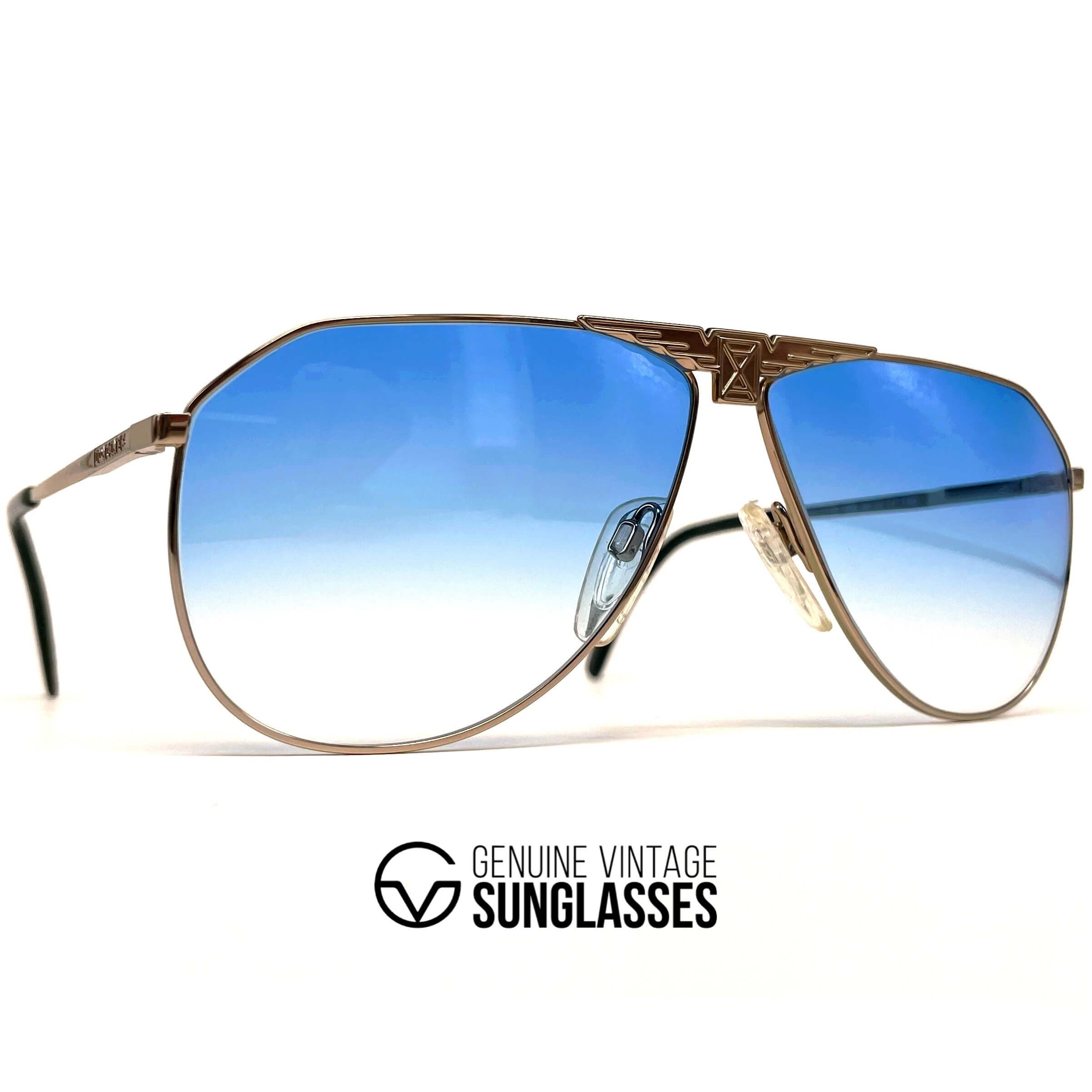 Vintage LONGINES 0150 METZLER gold blue luxury aviator sunglasses