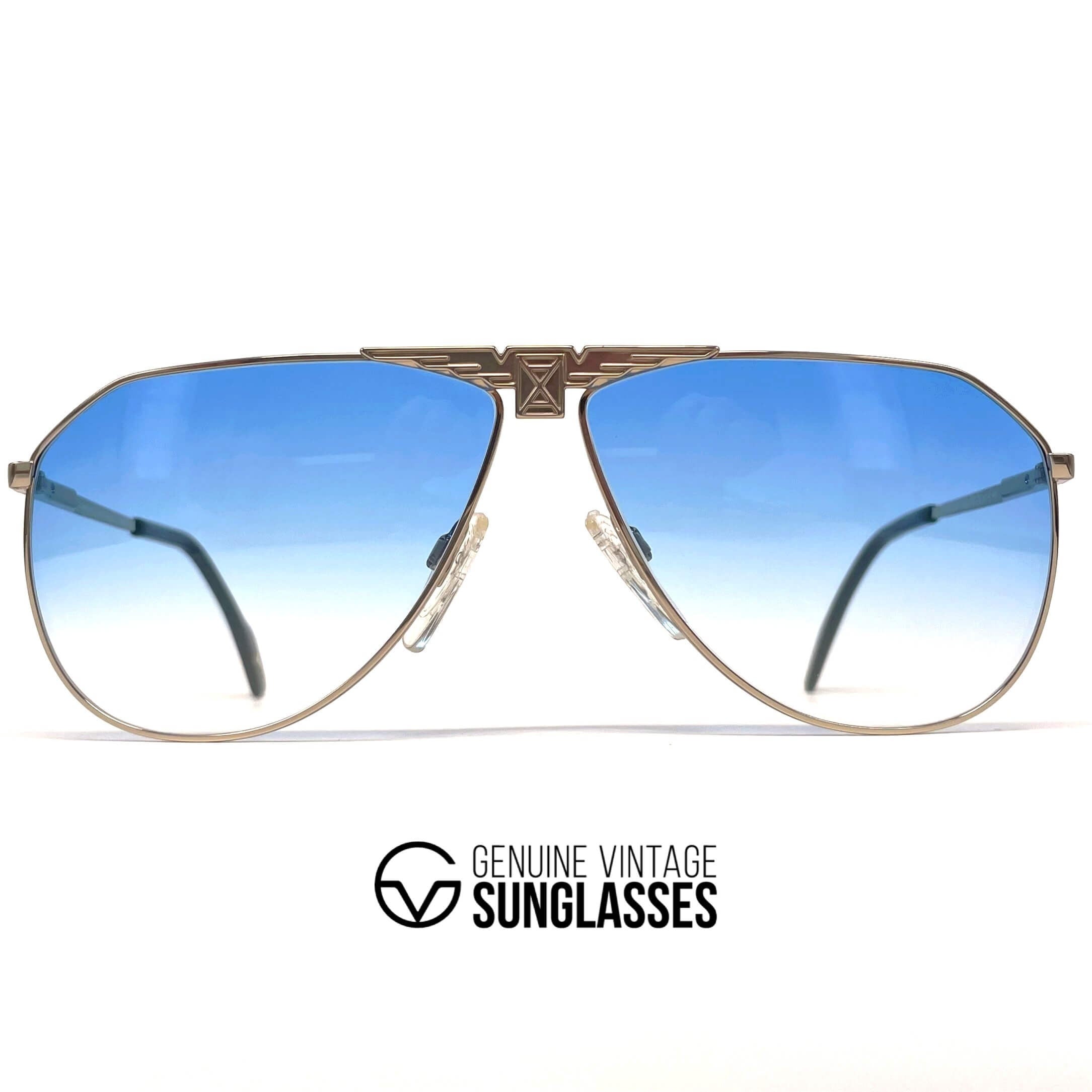 Vintage LONGINES 0150 METZLER gold blue luxury aviator sunglasses