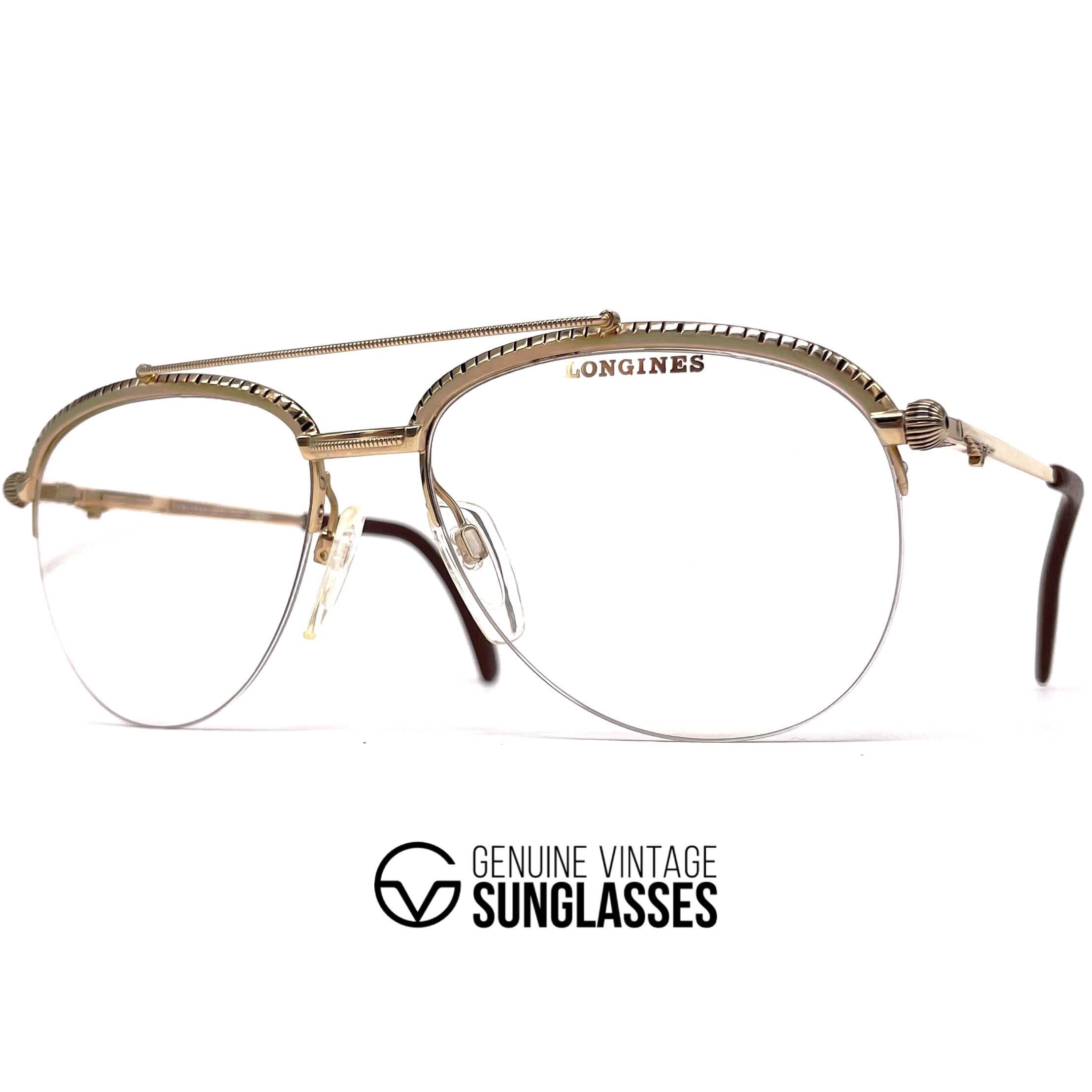 Vintage LONGINES 0163 METZLER gold rare semi rimless aviator glasses frames