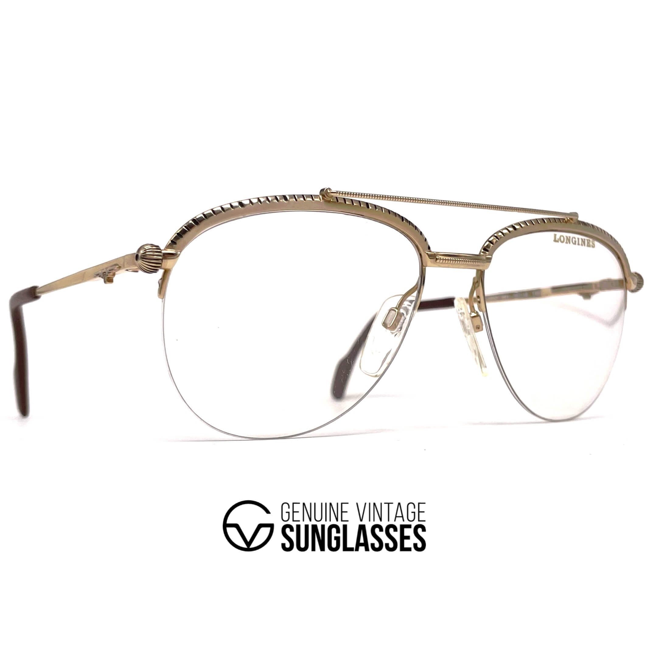 Vintage LONGINES 0163 METZLER gold rare semi rimless aviator glasses frames