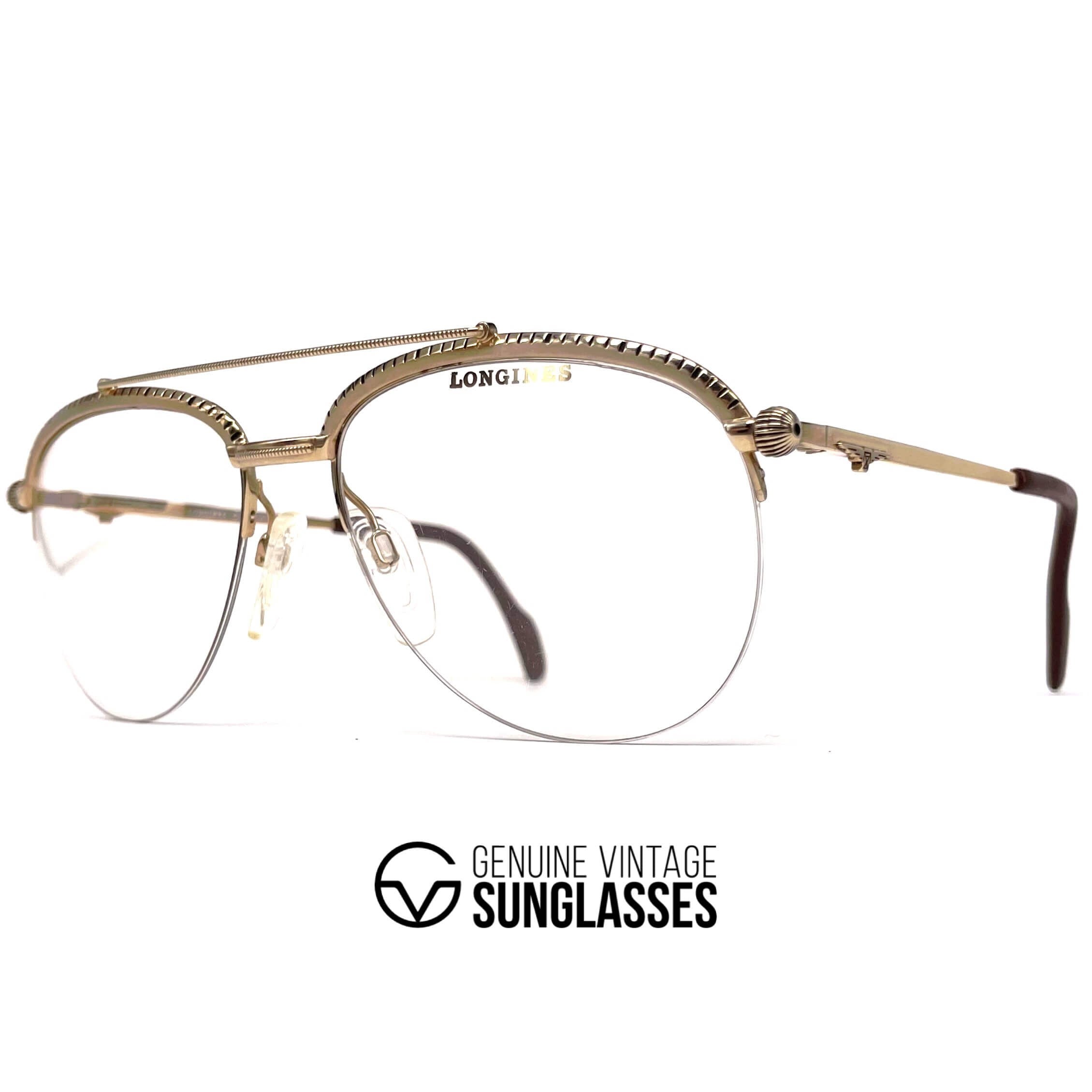 Vintage LONGINES 0163 METZLER gold rare semi rimless aviator glasses frames