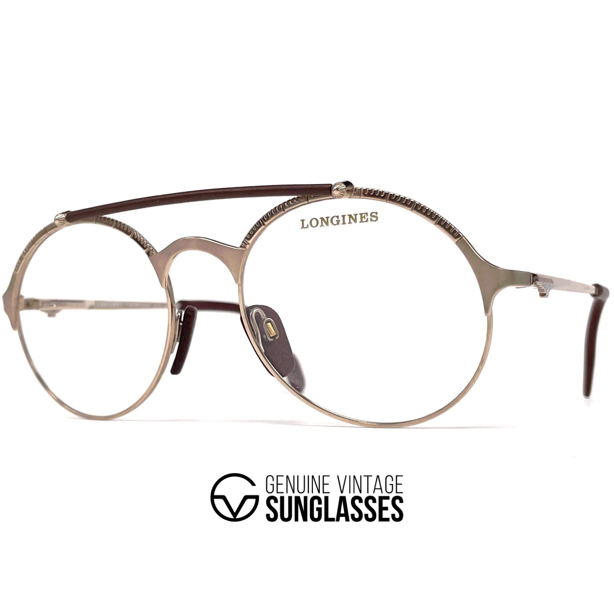 Vintage LONGINES 0168 METZLER rare gold leather aviator glasses frames