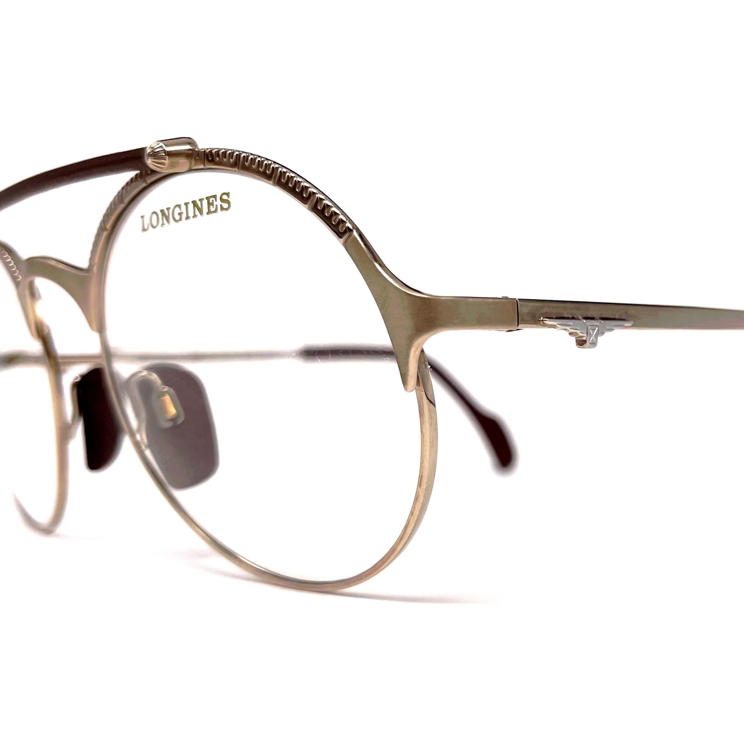 Vintage LONGINES 0168 METZLER rare gold leather aviator glasses frames
