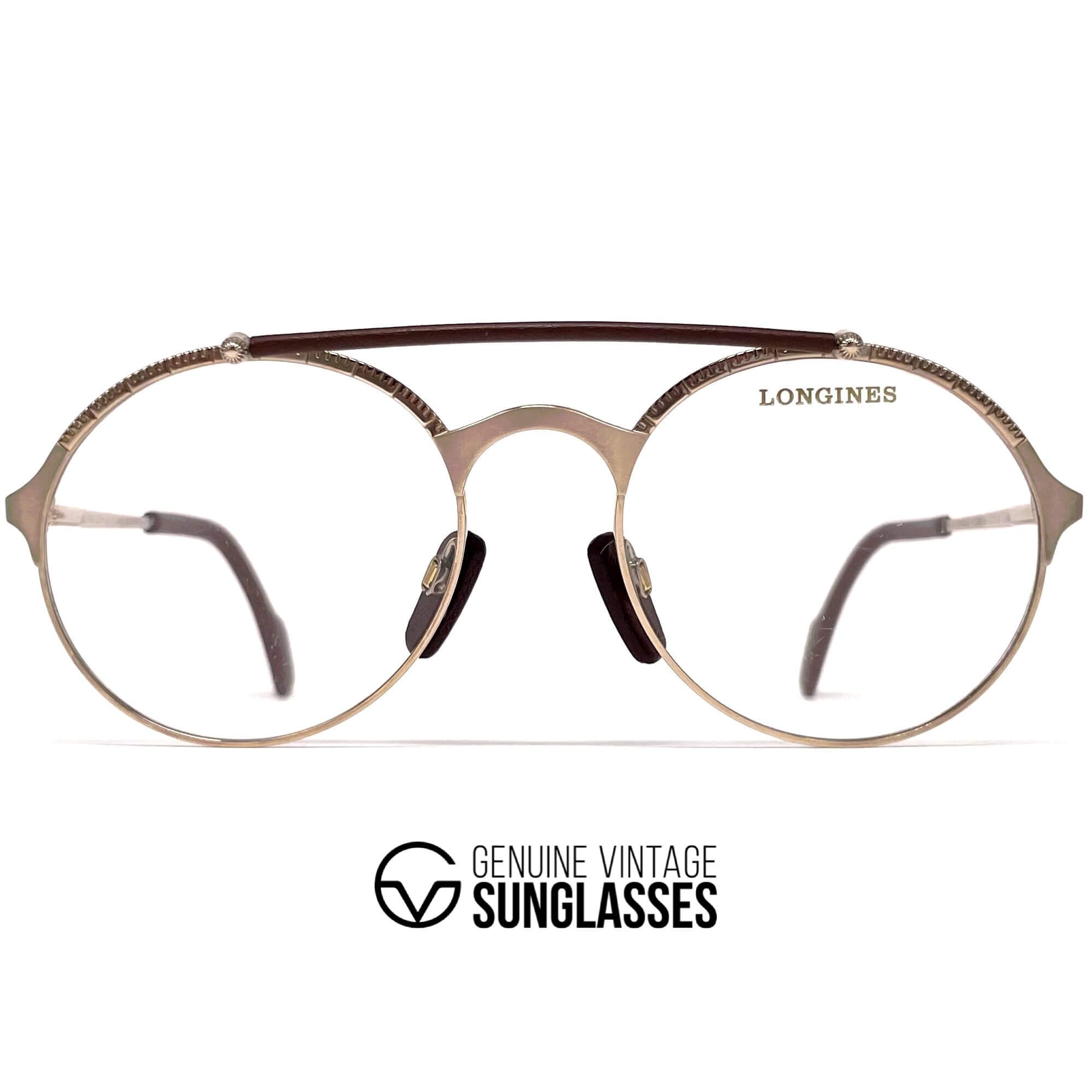 Vintage LONGINES 0168 METZLER rare gold leather aviator glasses frames