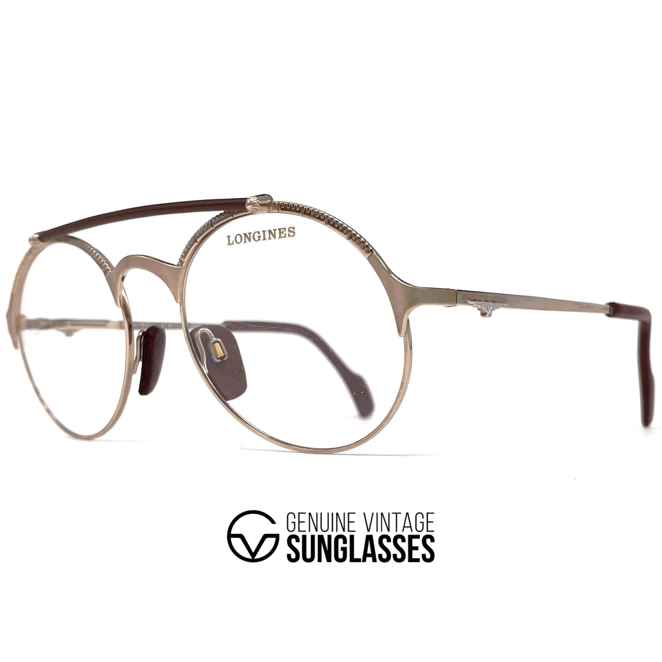 Vintage LONGINES 0168 METZLER rare gold leather aviator glasses frames