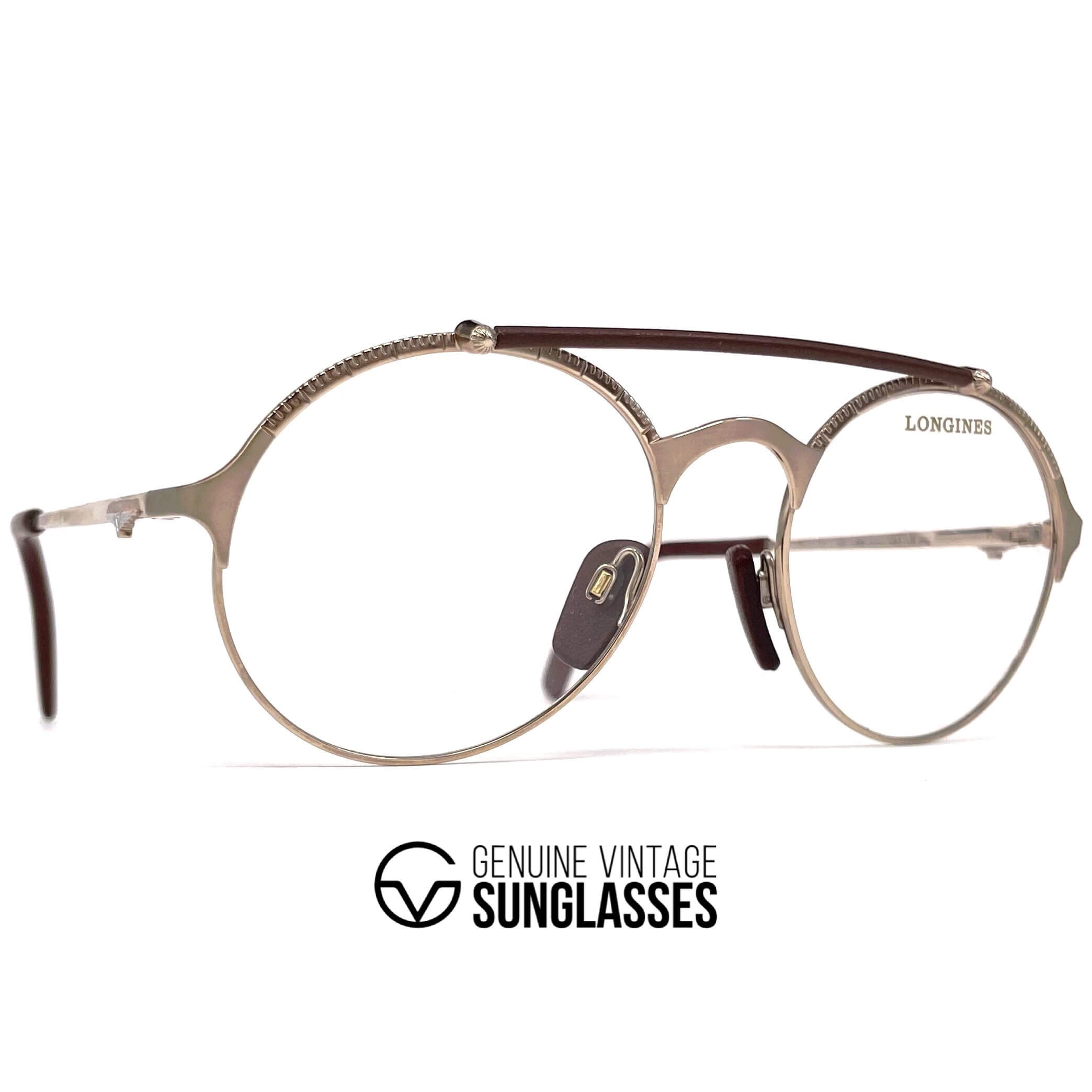 Vintage LONGINES 0168 METZLER rare gold leather aviator glasses frames
