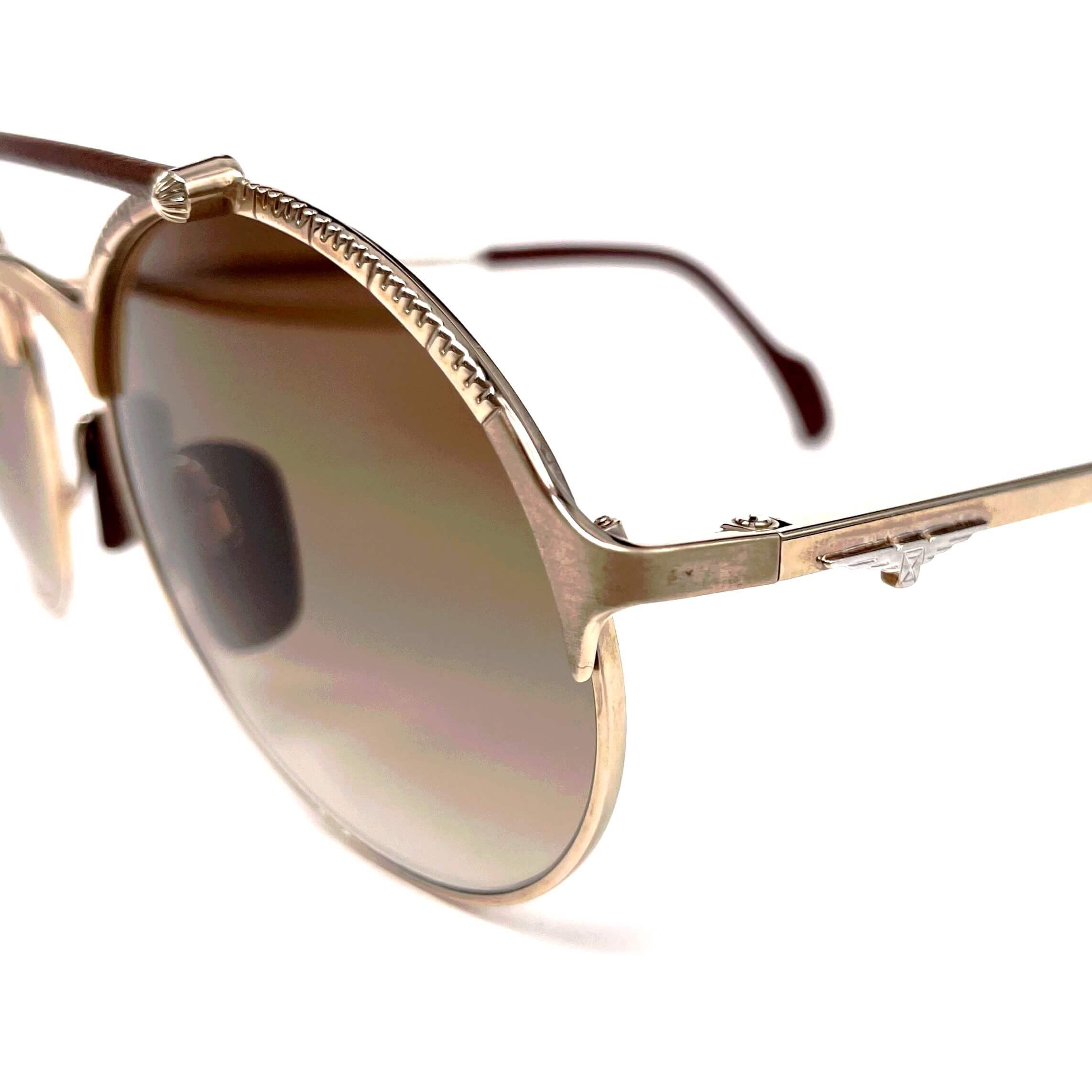 Vintage LONGINES 0168 METZLER rare gold leather aviator sunglasses