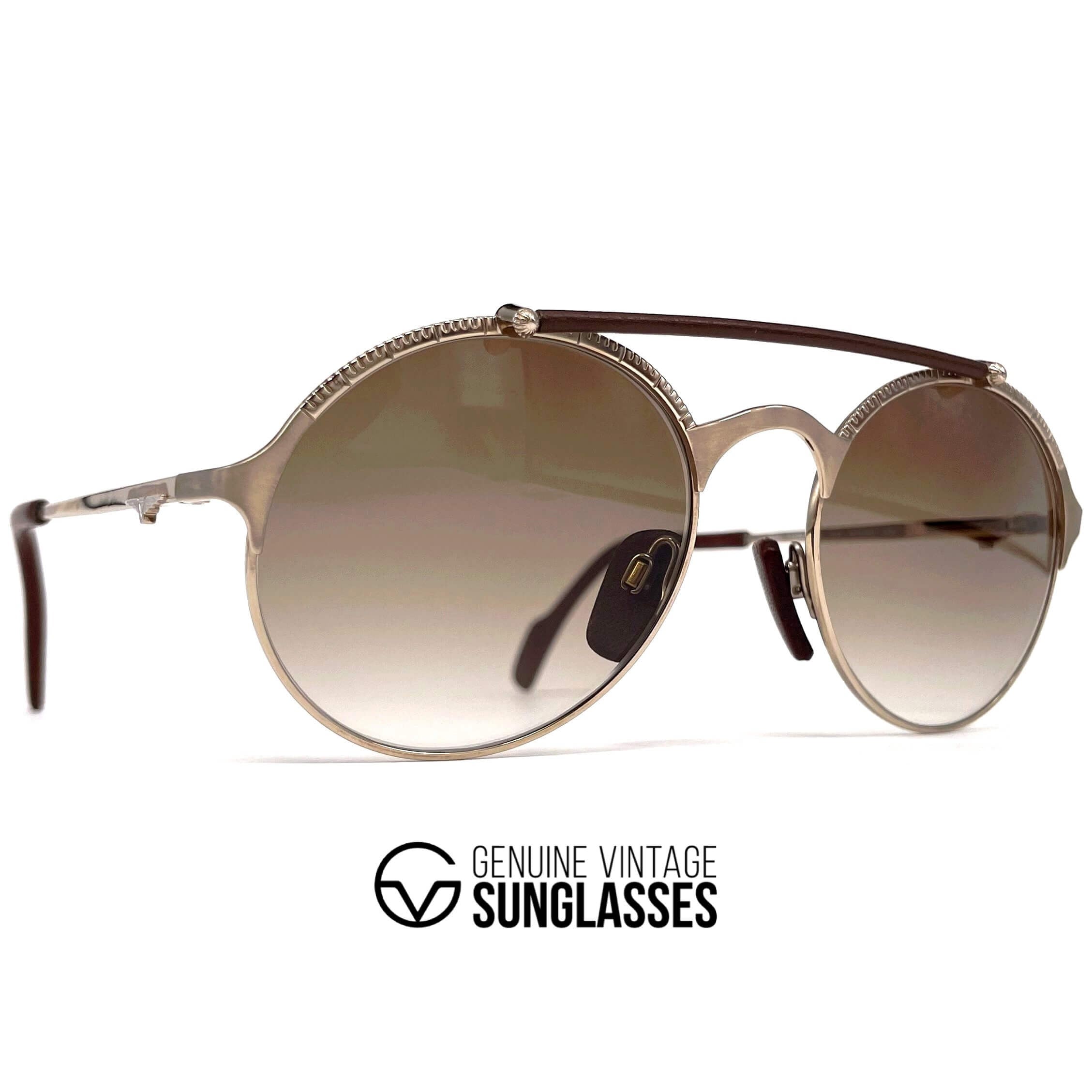 Vintage LONGINES 0168 METZLER rare gold leather aviator sunglasses