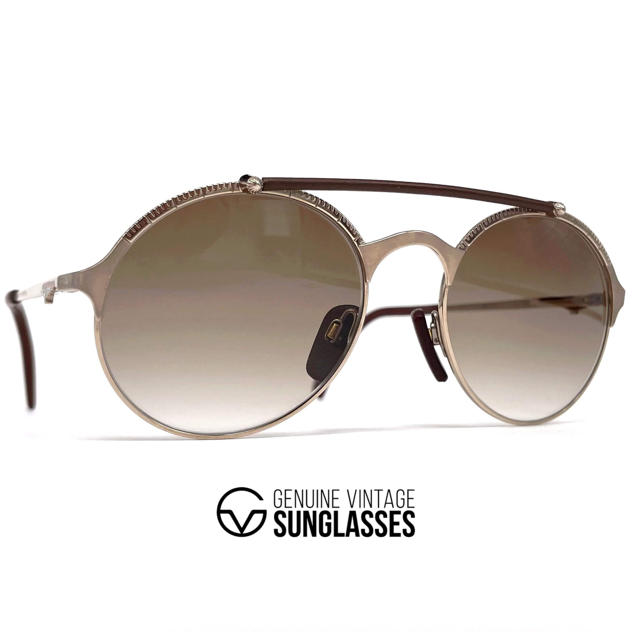 Vintage LONGINES 0168 METZLER rare gold leather aviator sunglasses