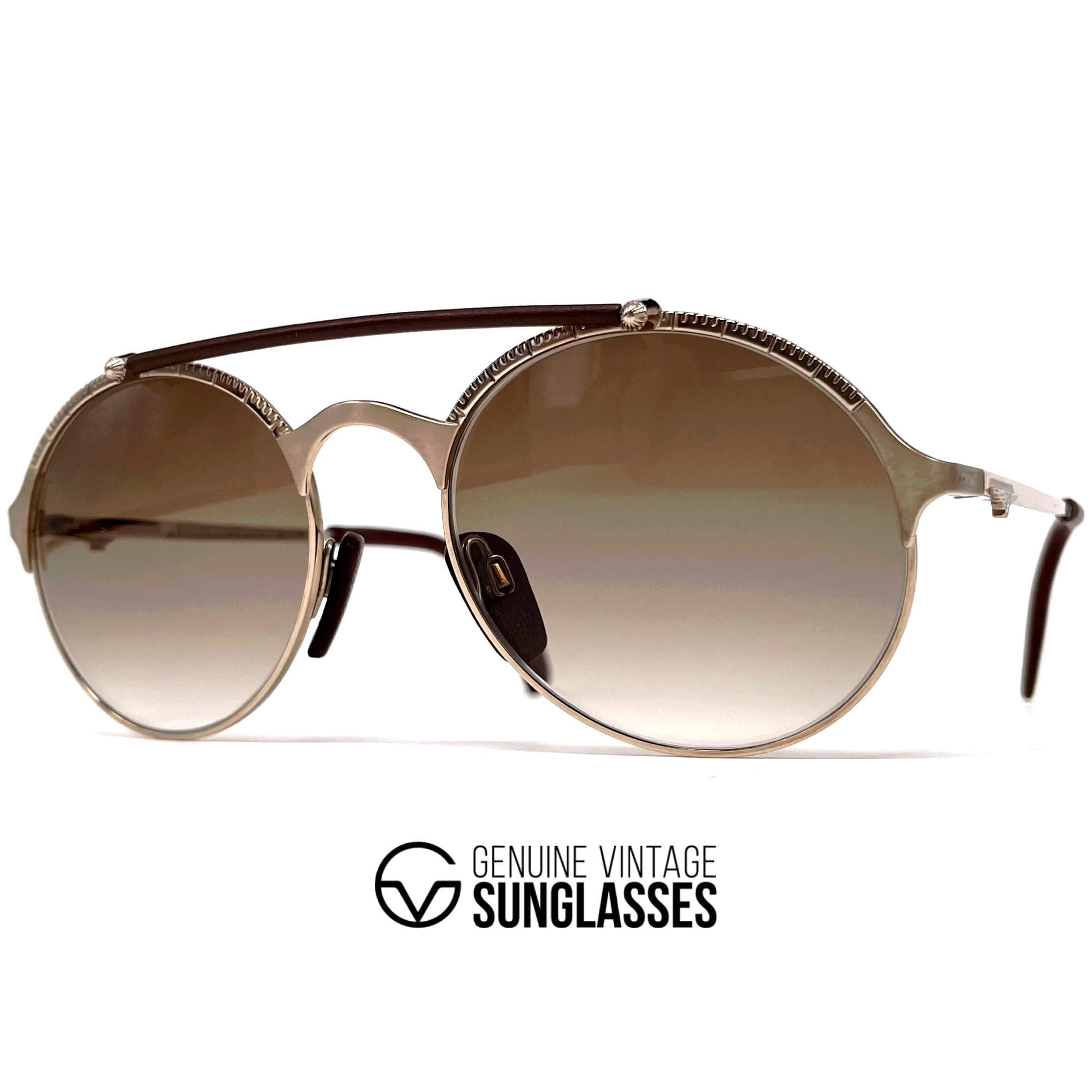 Vintage LONGINES 0168 METZLER rare gold leather aviator sunglasses