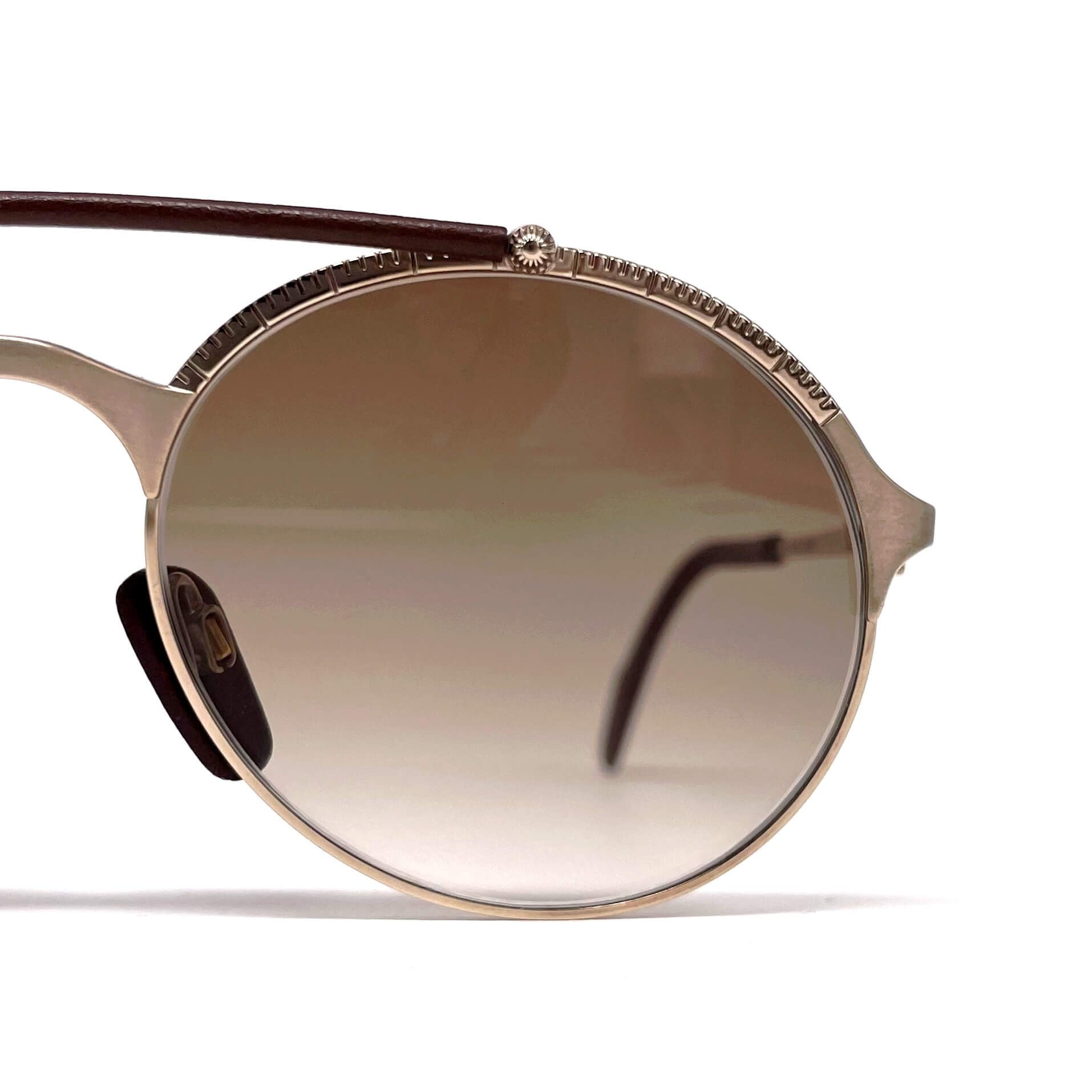 Vintage LONGINES 0168 METZLER rare gold leather aviator sunglasses