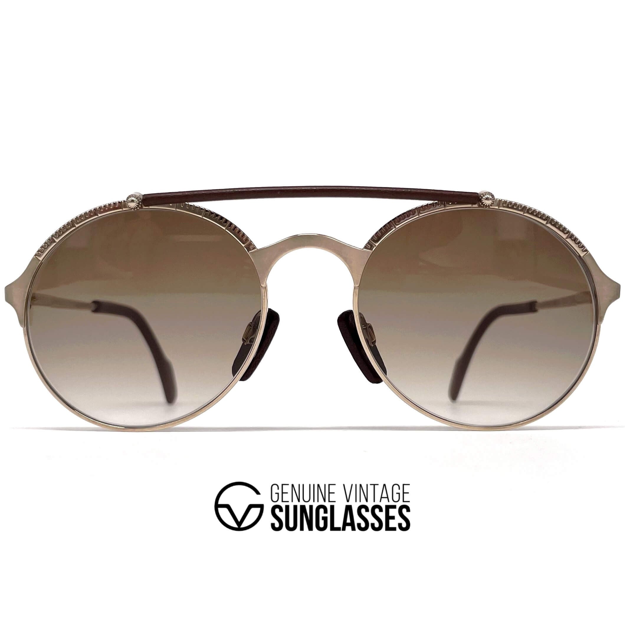 Vintage LONGINES 0168 METZLER rare gold leather aviator sunglasses