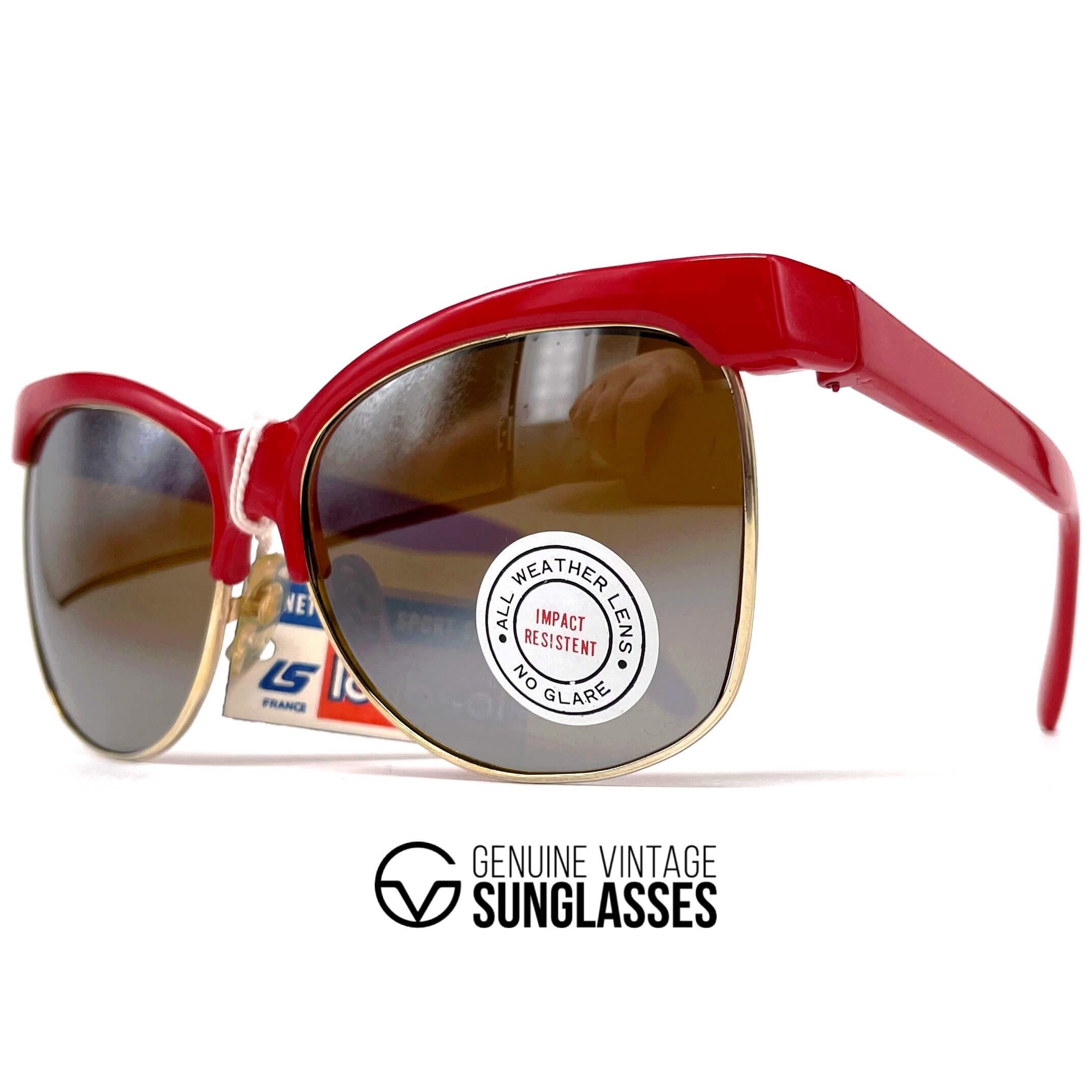 Vintage LOUBSOL Dore red dual mirrored cat eye sunglasses