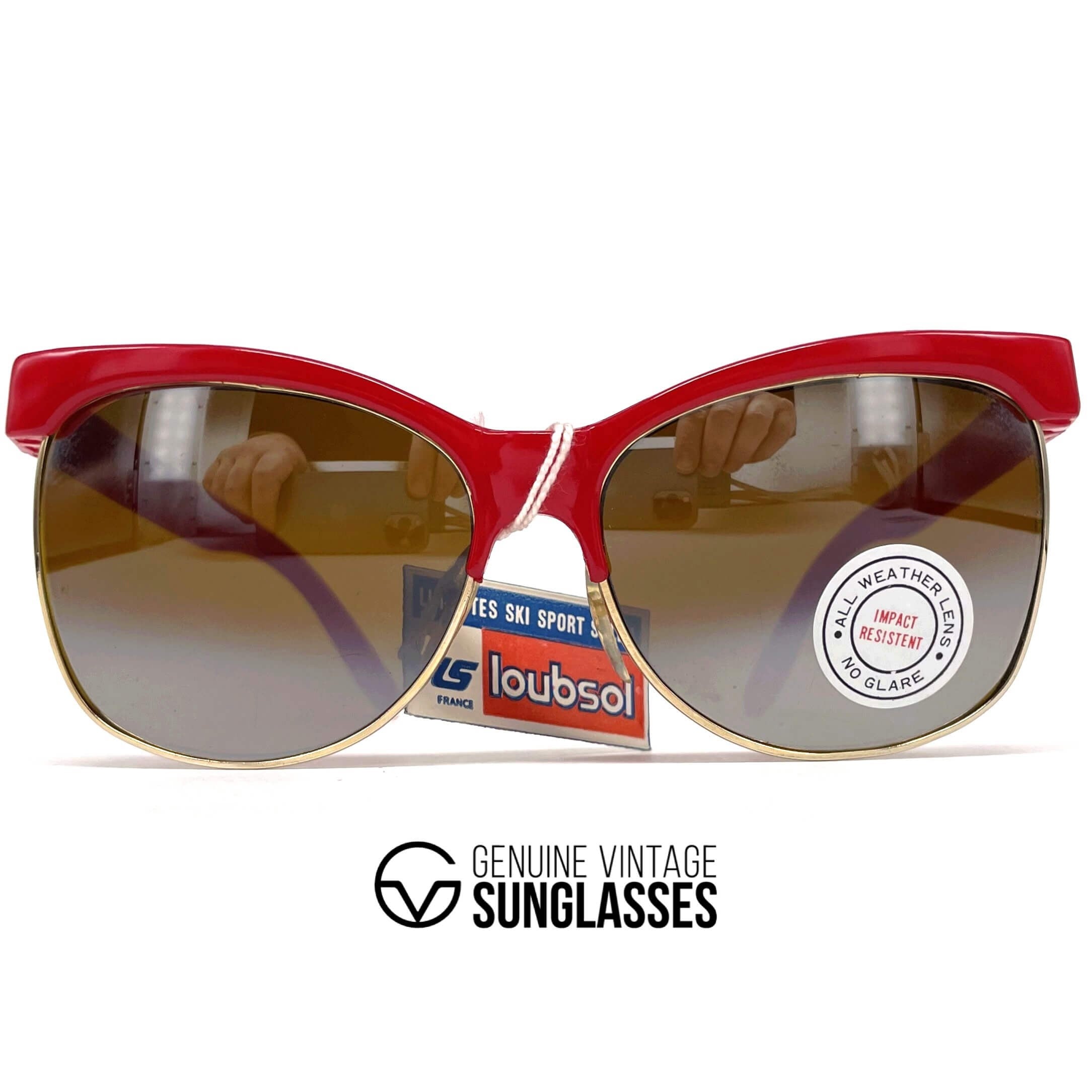 Vintage LOUBSOL Dore red dual mirrored cat eye sunglasses