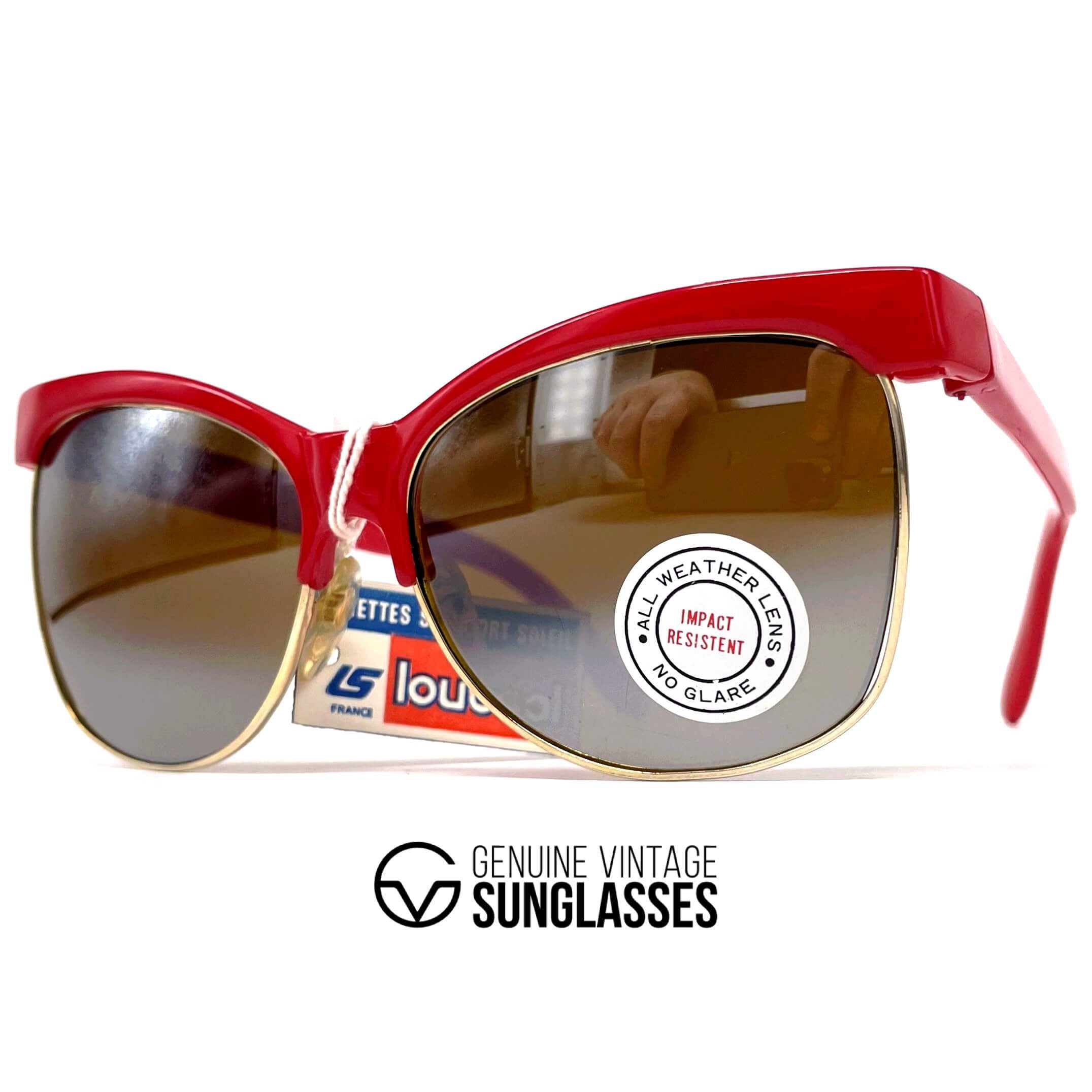Vintage LOUBSOL Dore red dual mirrored cat eye sunglasses