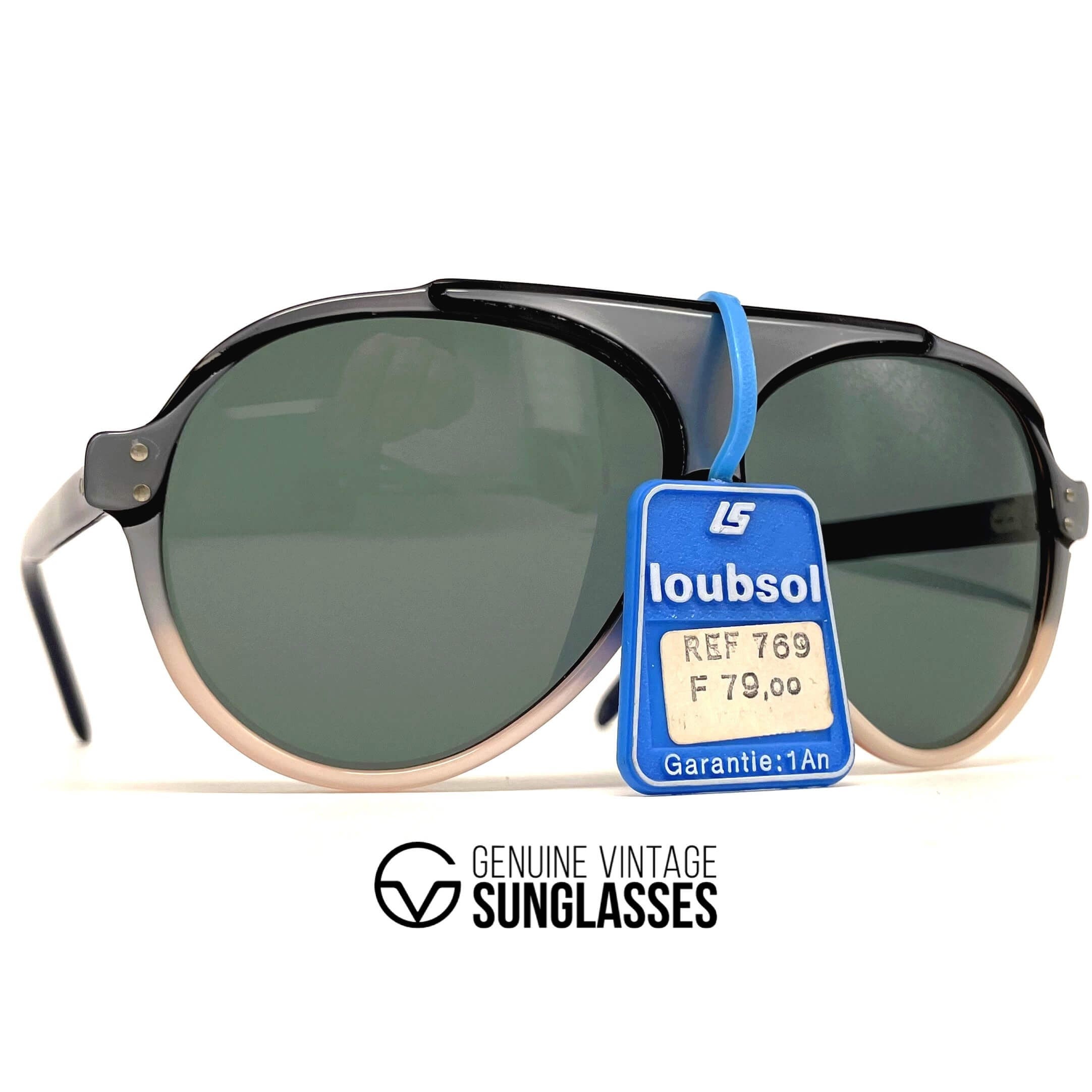 Vintage LOUBSOL Gex grey beige round designer sunglasses