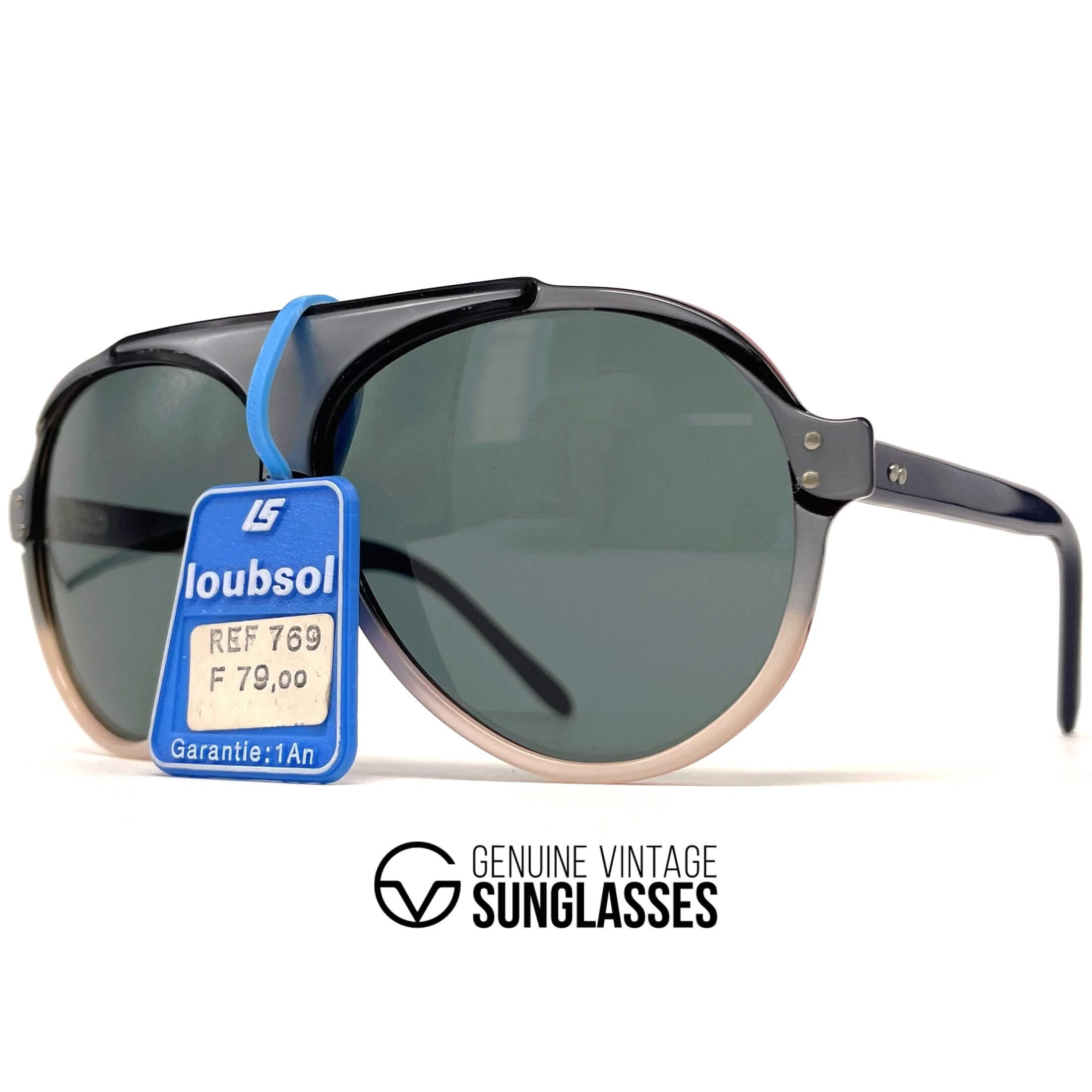 Vintage LOUBSOL Gex grey beige round designer sunglasses
