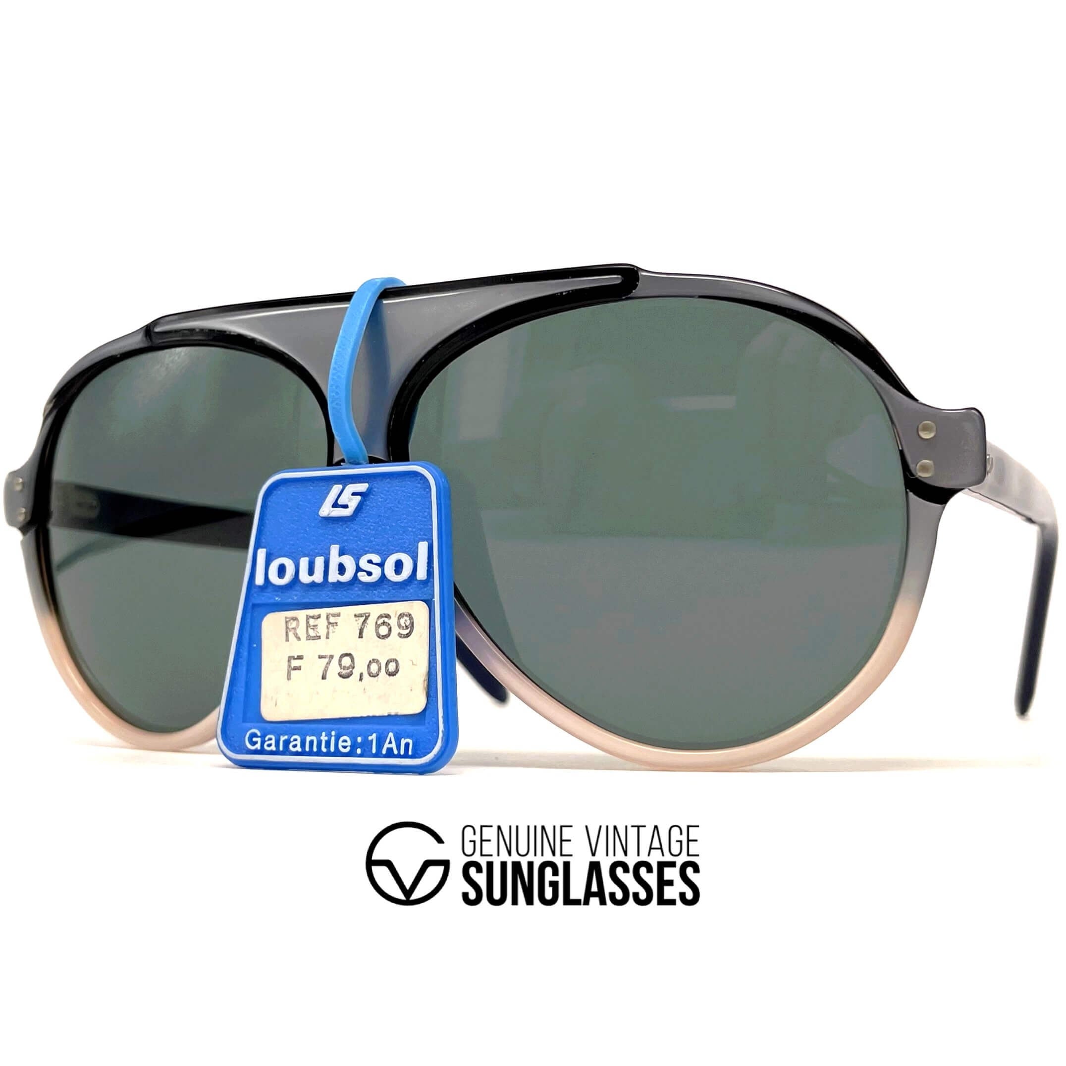 Vintage LOUBSOL Gex grey beige round designer sunglasses