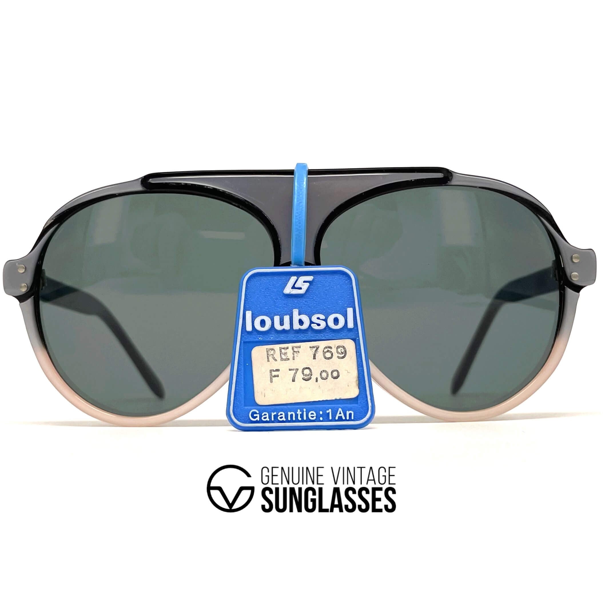 Vintage LOUBSOL Gex grey beige round designer sunglasses