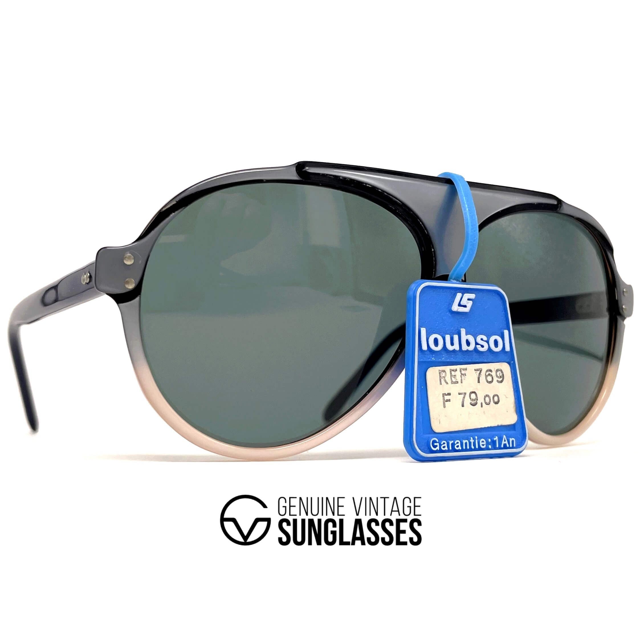 Vintage LOUBSOL Gex grey beige round designer sunglasses