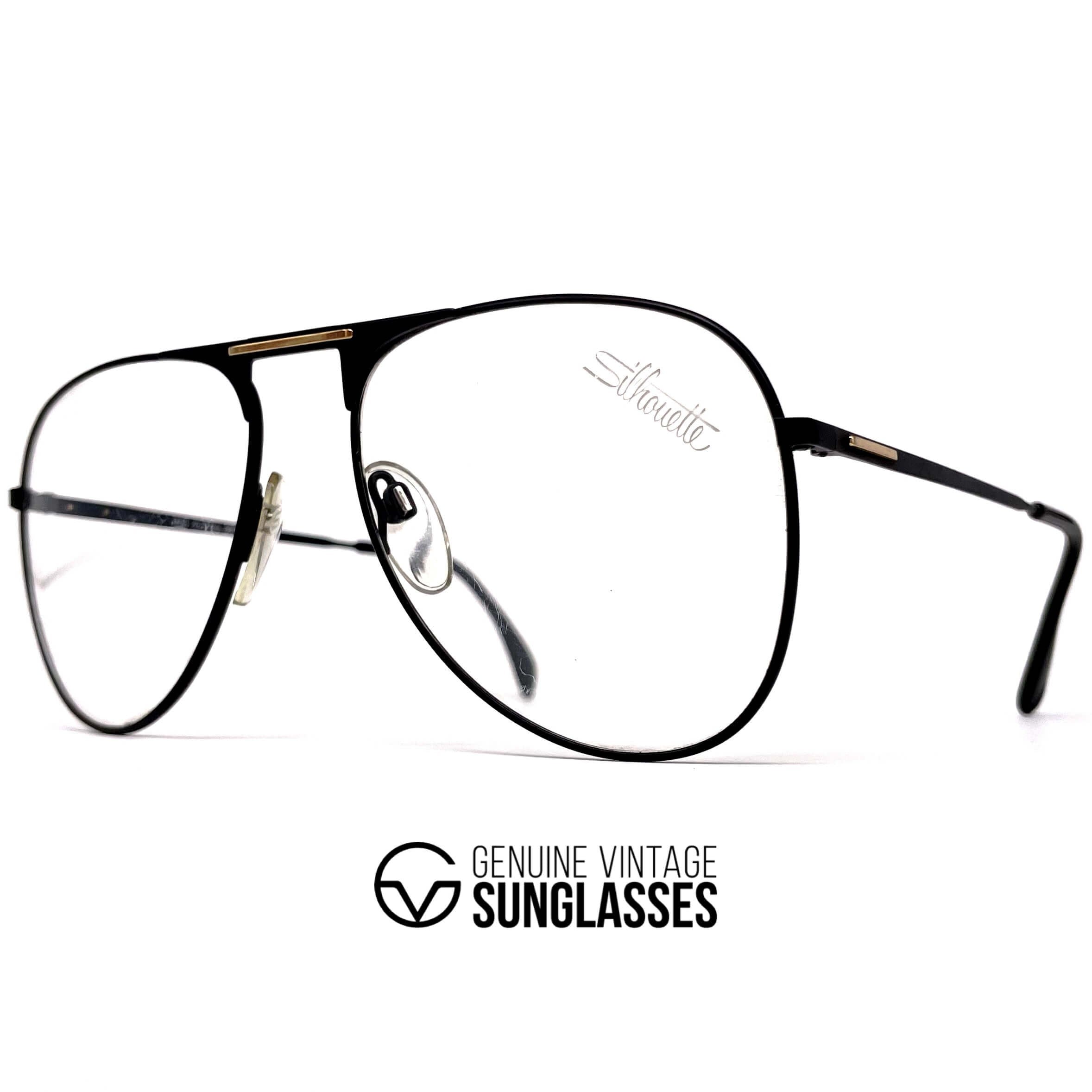 Vintage SILHOUETTE M 7021 black aviator XXL glasses frames