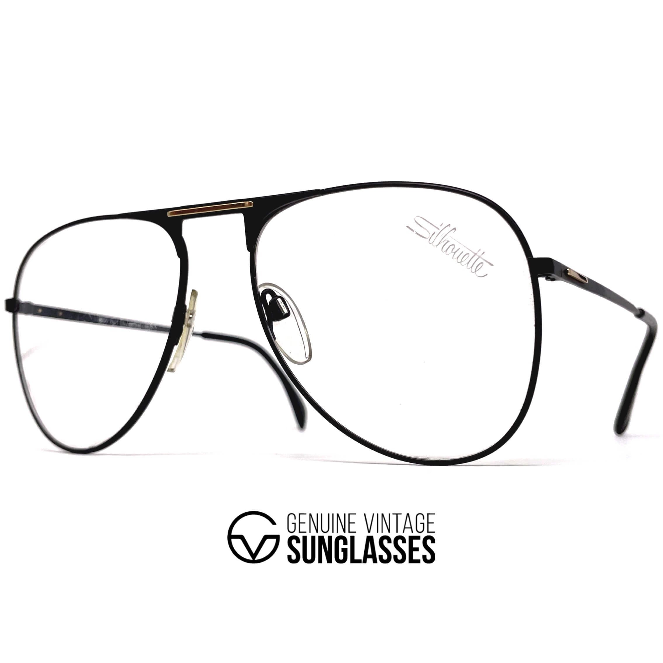 Vintage SILHOUETTE M 7021 black aviator XXL glasses frames