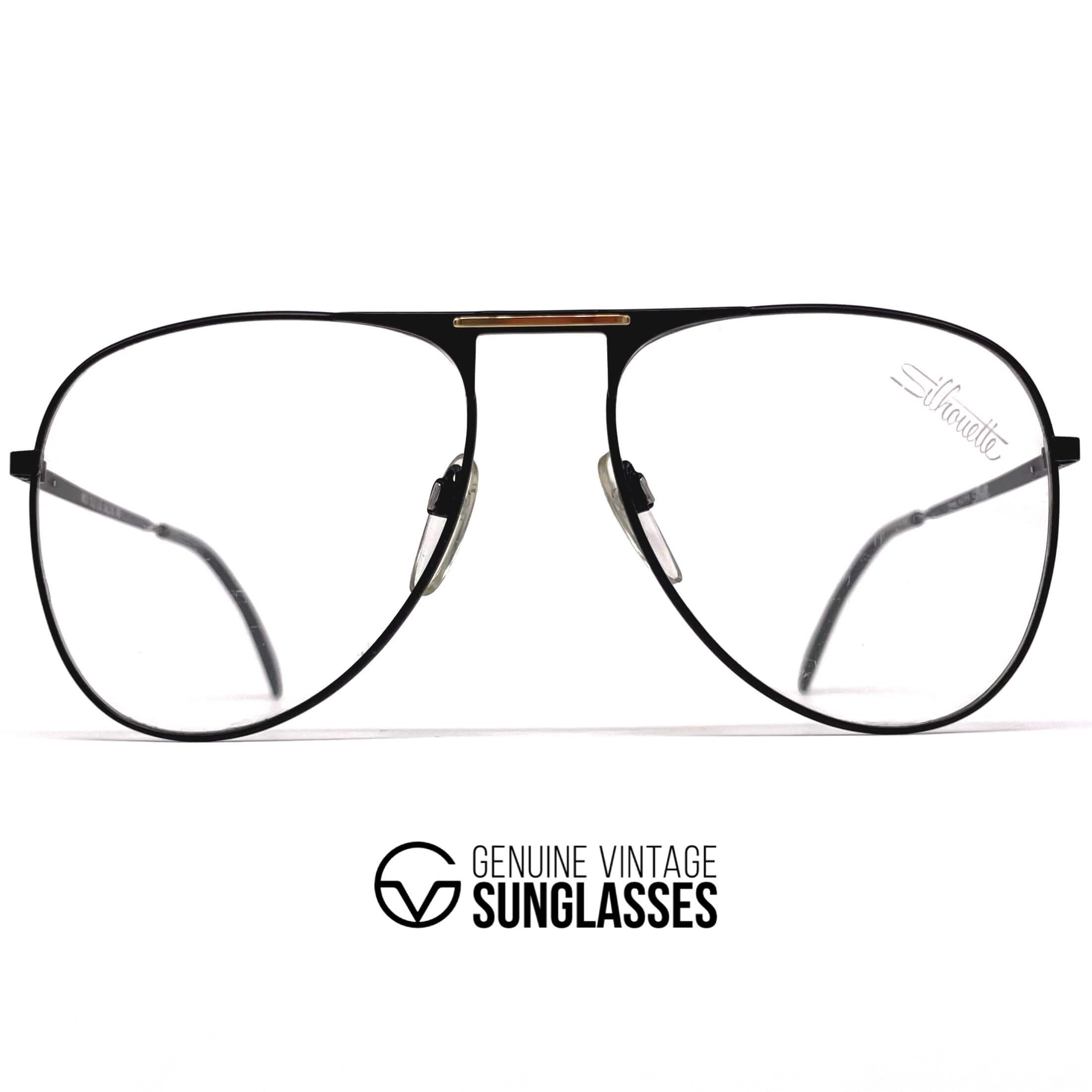 Vintage SILHOUETTE M 7021 black aviator XXL glasses frames