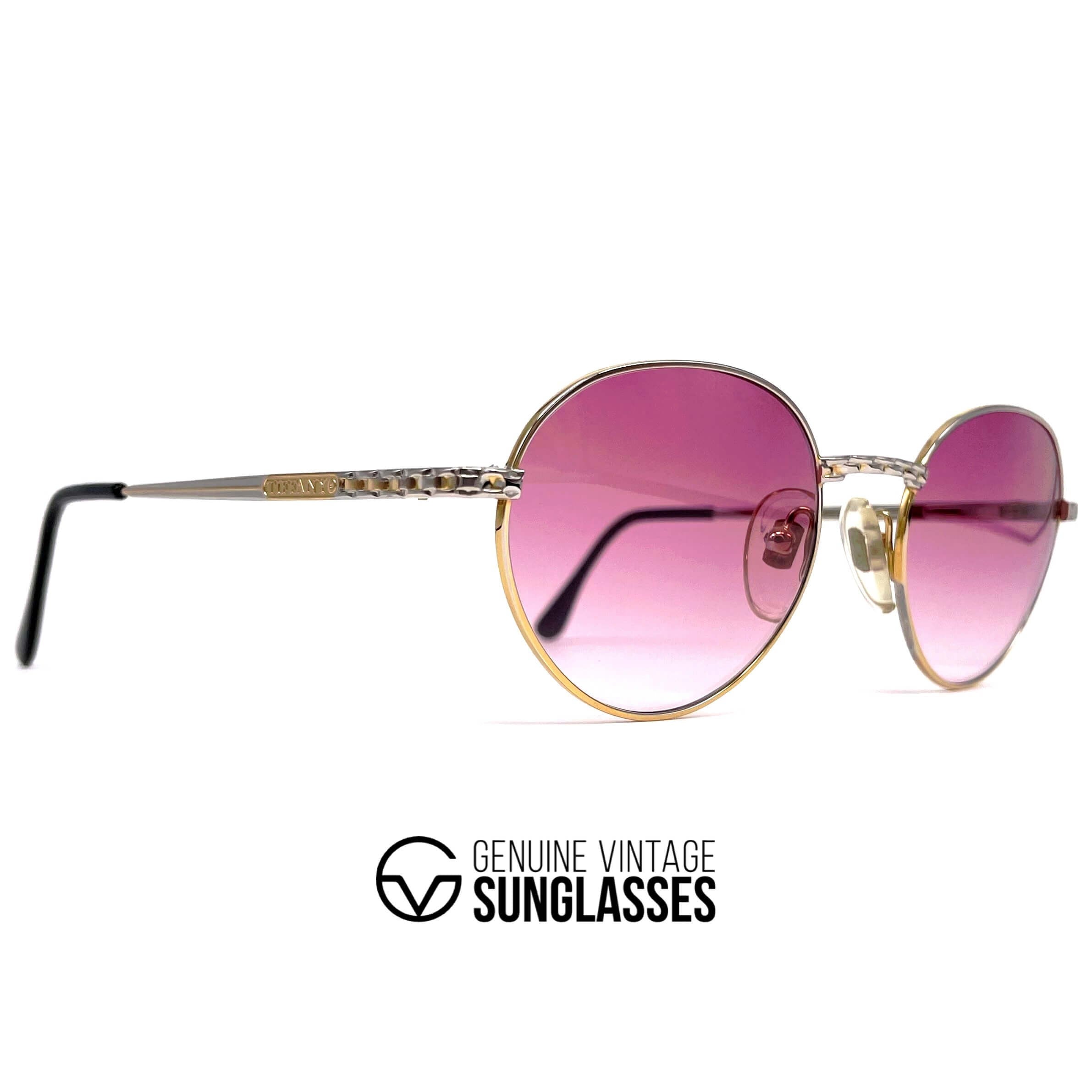 Vintage TIFFANY T470 gold plated platinum round sunglasses